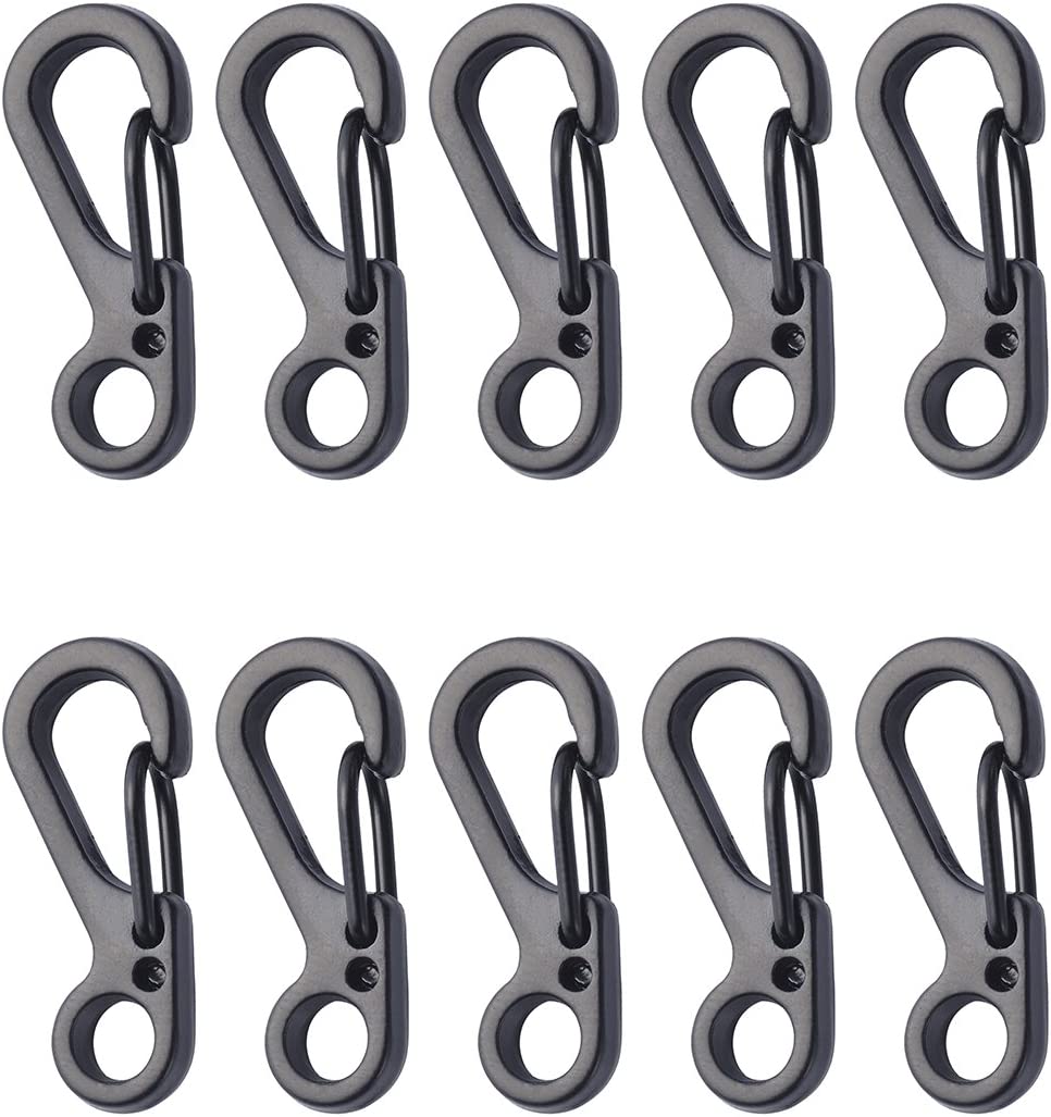 Black Paracord Carabiner Clips, Mini SF Spring Backpack Clasps S Lock Hook  EDC Camping Tactical Survival Gear - 10PCS Carabiner Clip, 1.25/3.2cm