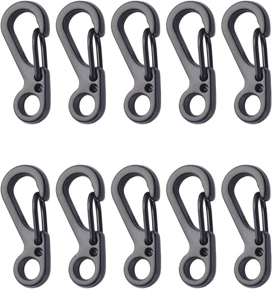 Black Paracord Carabiner Clips, Mini SF Spring Backpack Clasps S Lock Hook EDC Camping Tactical Survival Gear - 10PCS Carabiner Clip, 1.25"/3.2cm